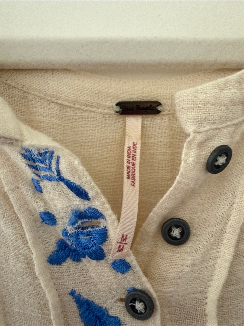Free People Cream Boho Tiered Dress with Blue Embroidery - Picture 2 of 3
